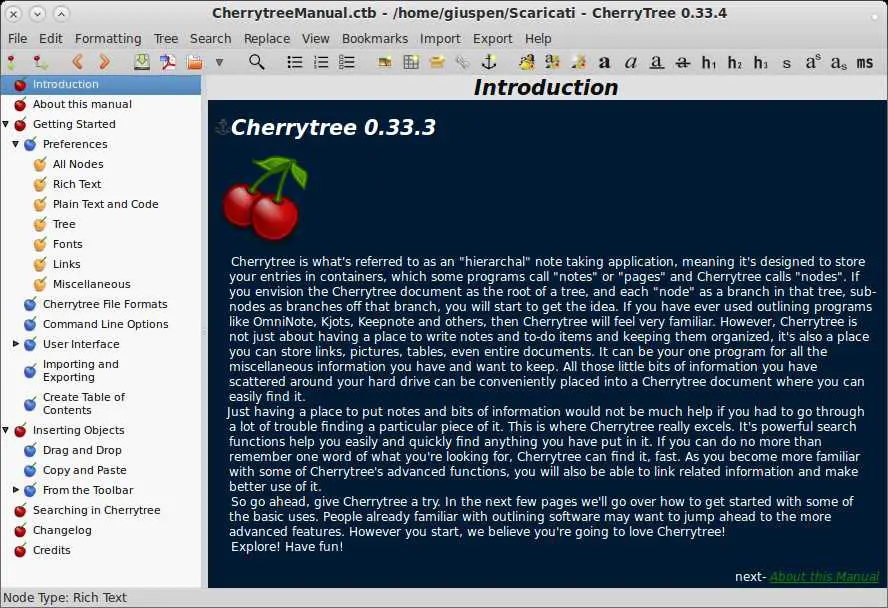 cherrytree notes markdown